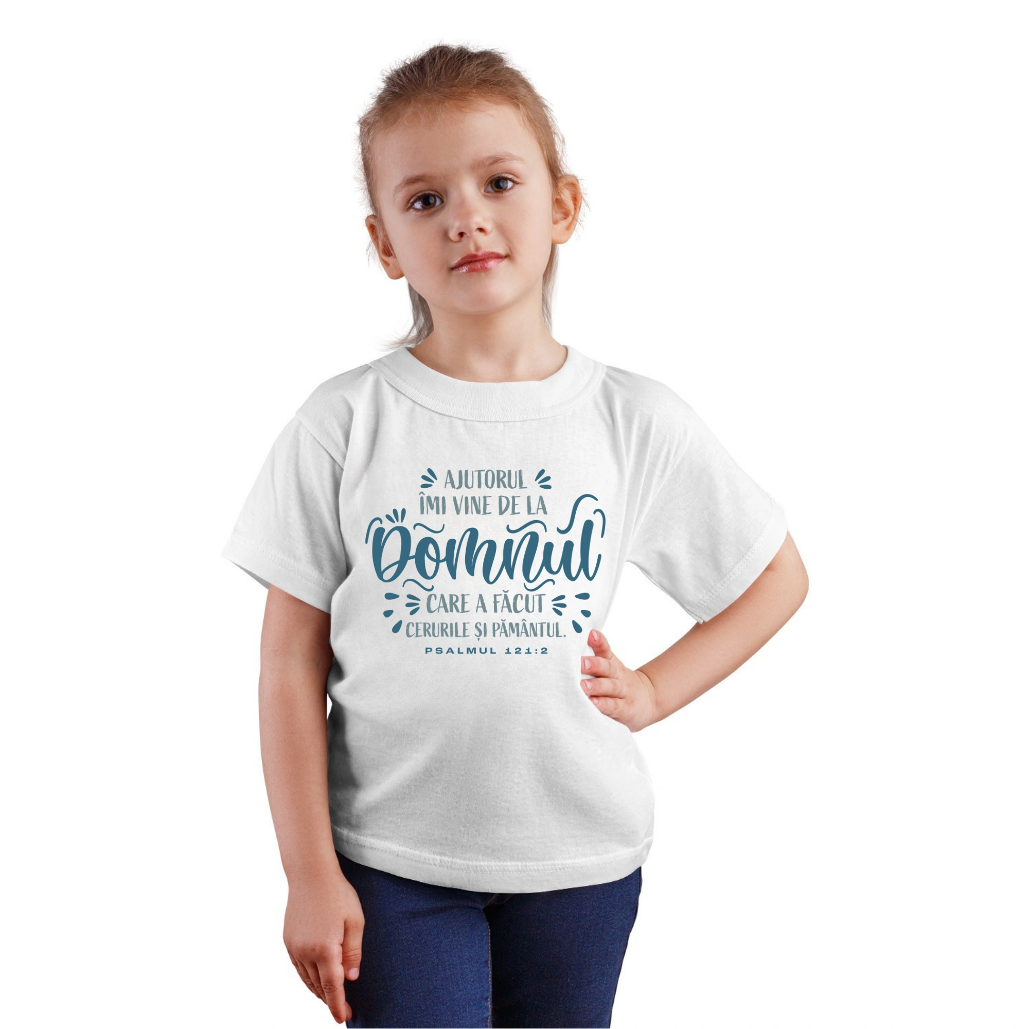 Tricou alb fete, verset biblic - Psalmul 121:2