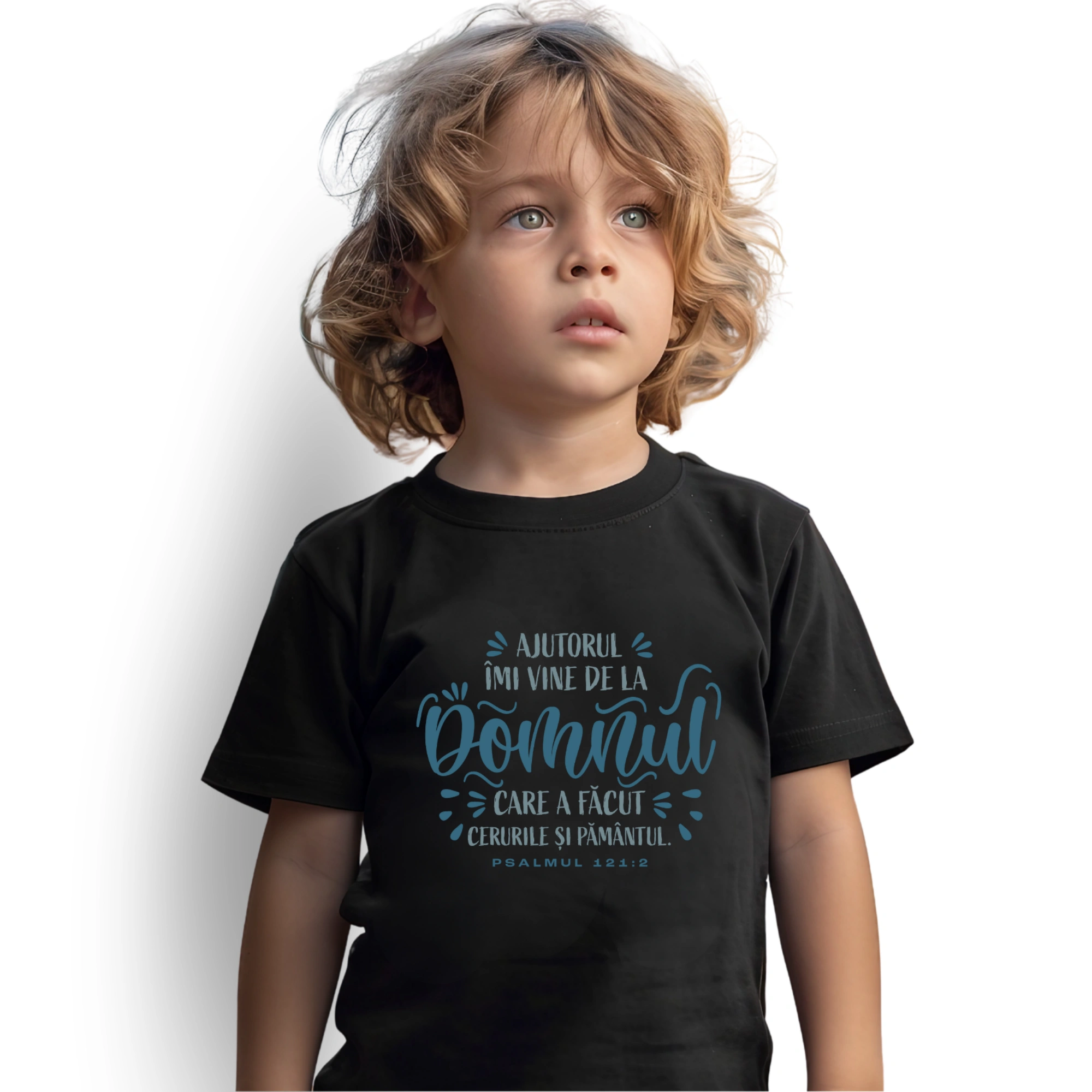 Tricou negru baieti, verset biblic - Psalmul 121:2
