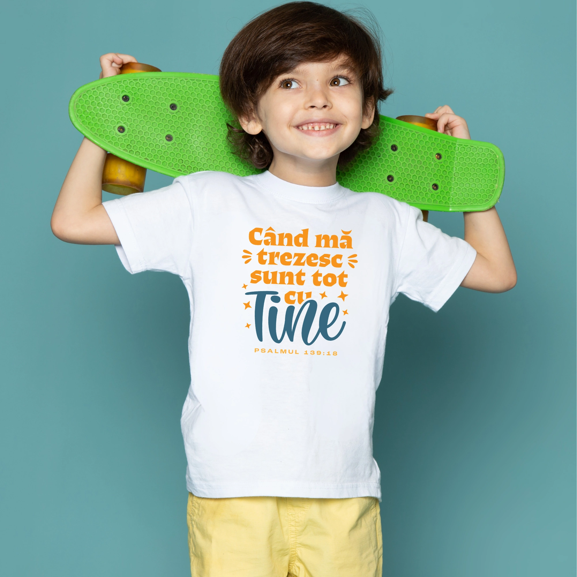 Tricou alb baieti, verset biblic - Psalmul 139:18