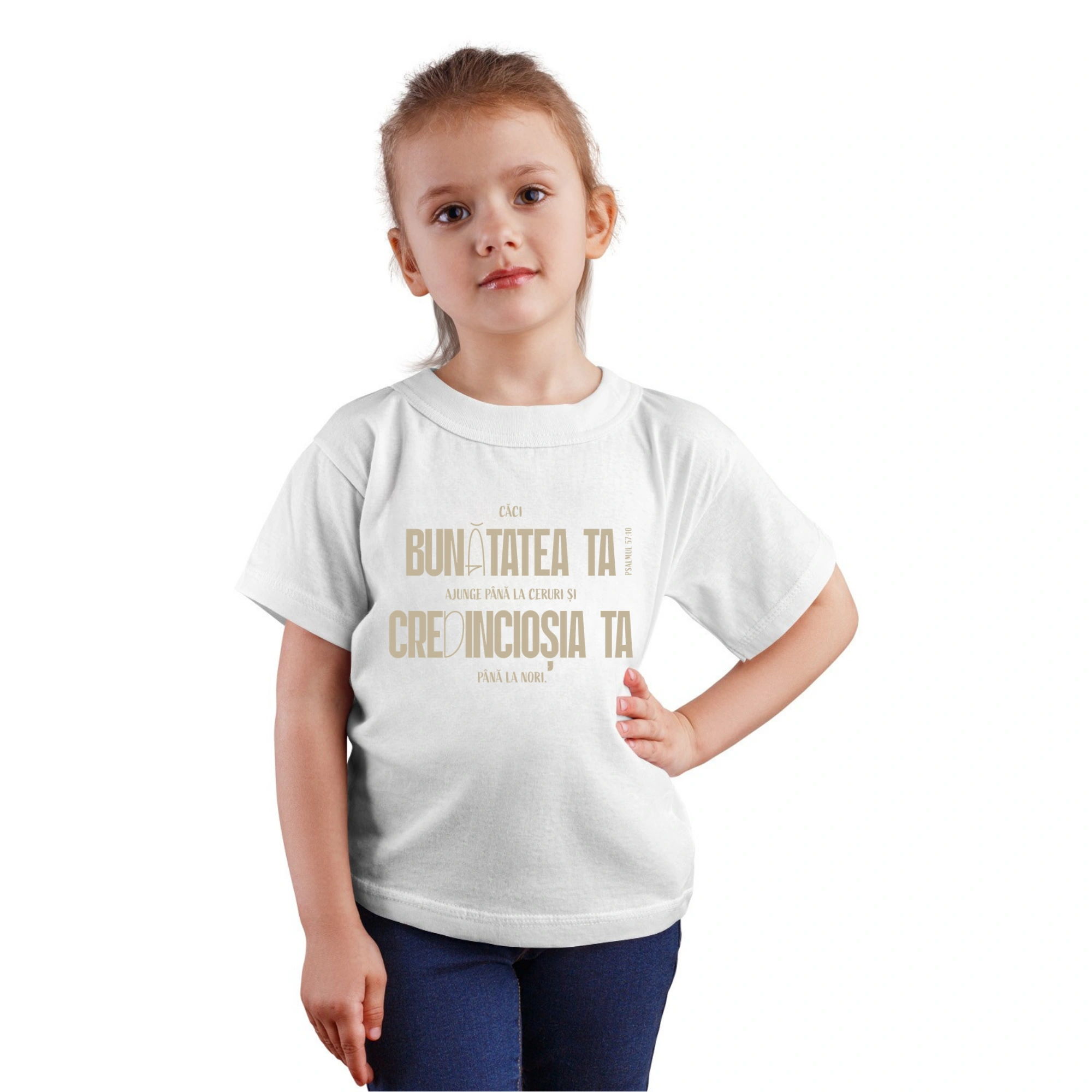 Tricou alb fete, verset biblic - Psalmul 57:10