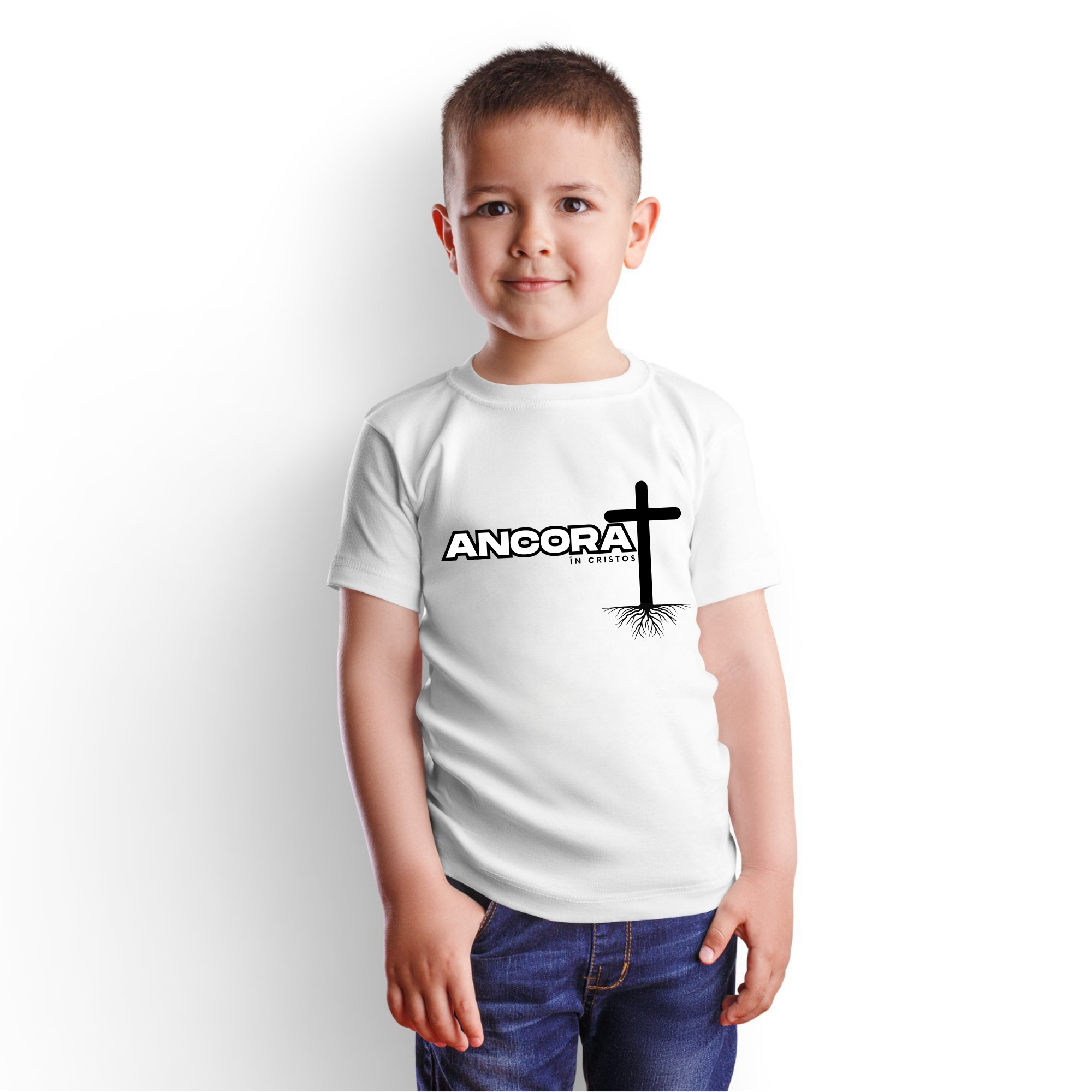Tricou alb personalizat baieti, mesaj biblic- Ancorat