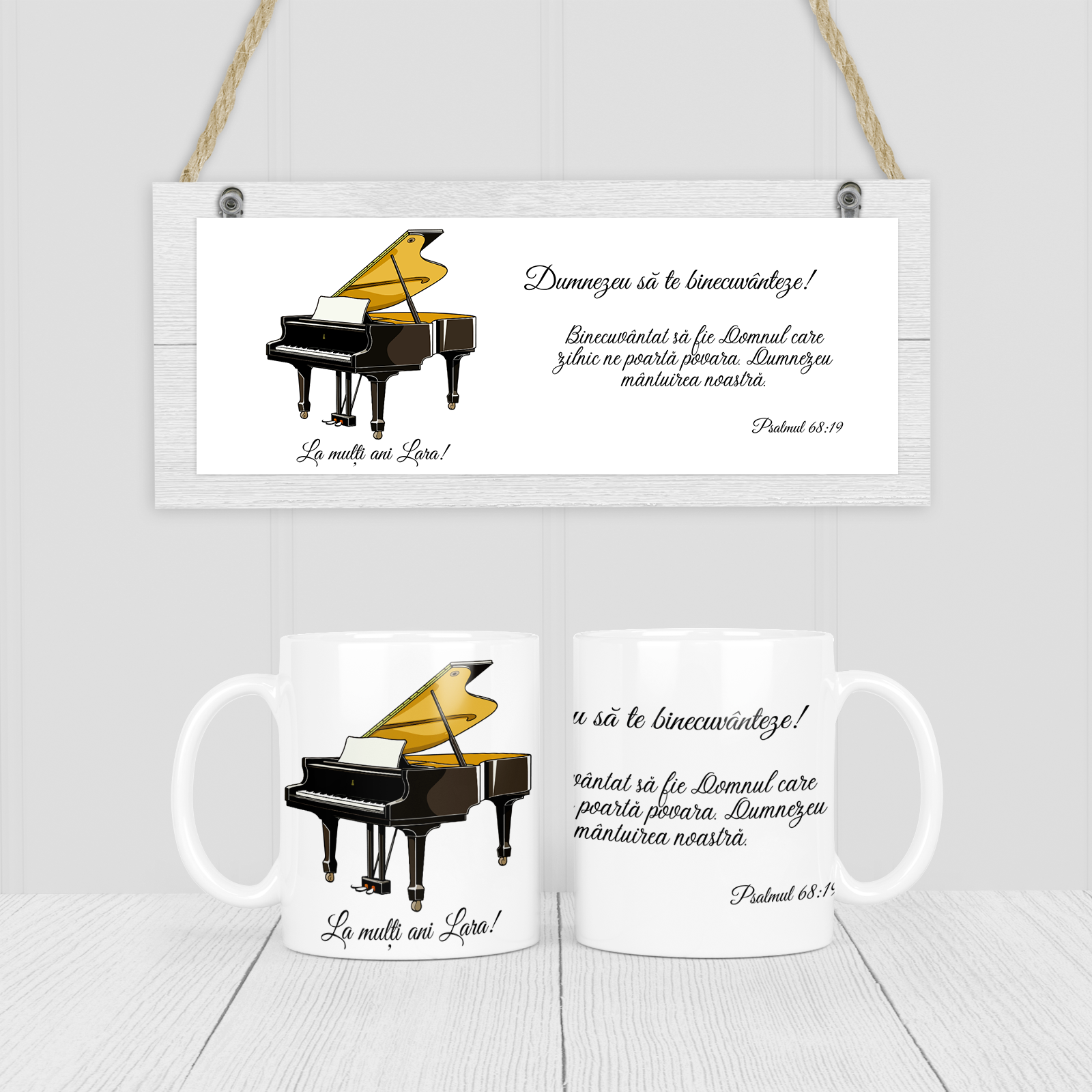 Cana personalizata, cadou pentru pianisti - Psalmul 68:19