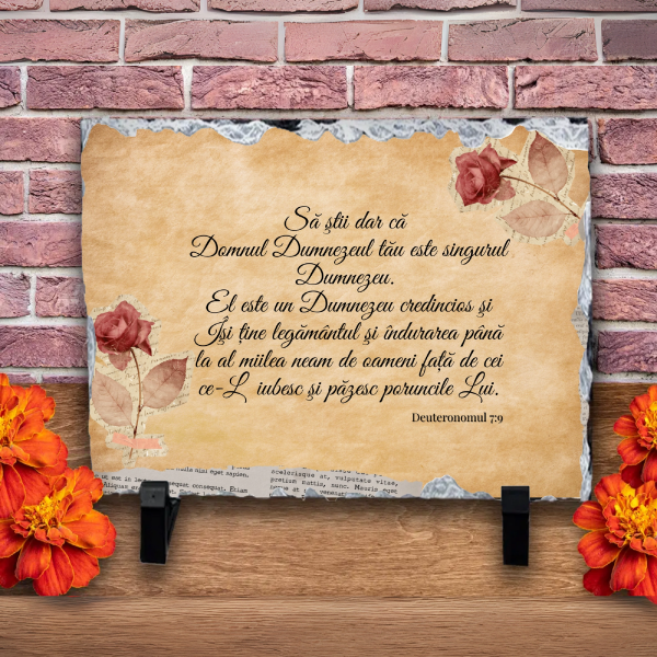 Placa ardezie, verset biblic - Deuteronomul 7:9