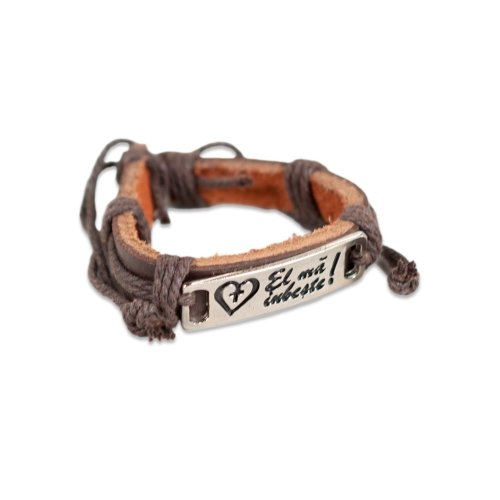 Bratara din piele maro inchis - "El ma iubeste"