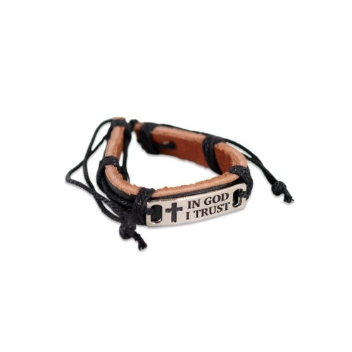 Bratara din piele neagra - " In God i trust "