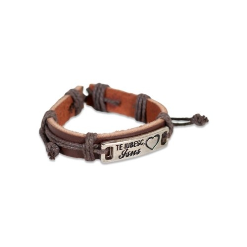 Bratara din piele maro inchis - " Te iubesc Isus"