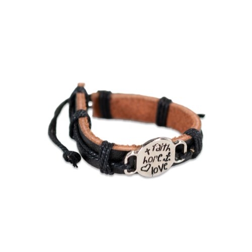 Bratara din piele neagra- "Faith hope love"