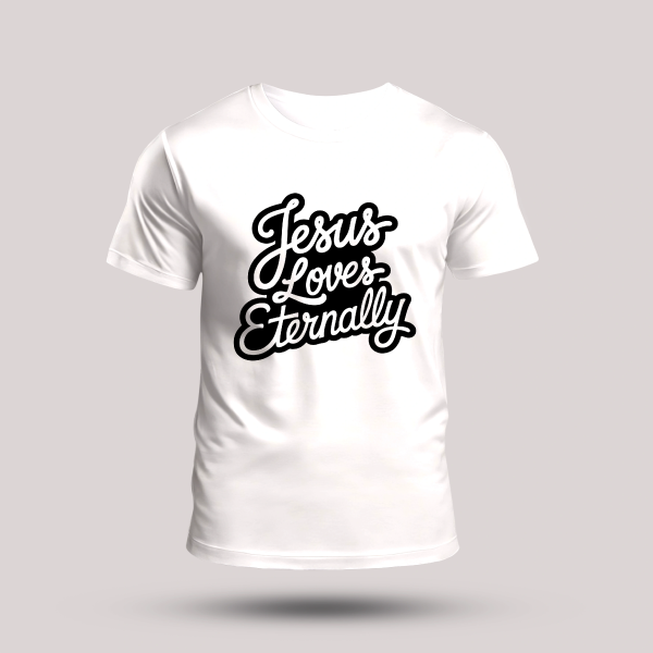 Tricou alb barbati cu mesaj biblic- Jesus loves eternally