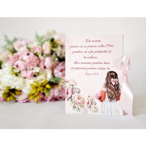 Jurnal cu mesaj creștin, copertă de catifea, margini argintii, cu panglică - De aceea, pentru că ai preț...