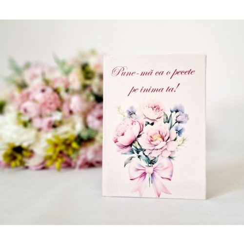 Jurnal cu mesaj creștin, copertă de catifea, margini argintii - Pune-mă ca o pecete pe inima ta!