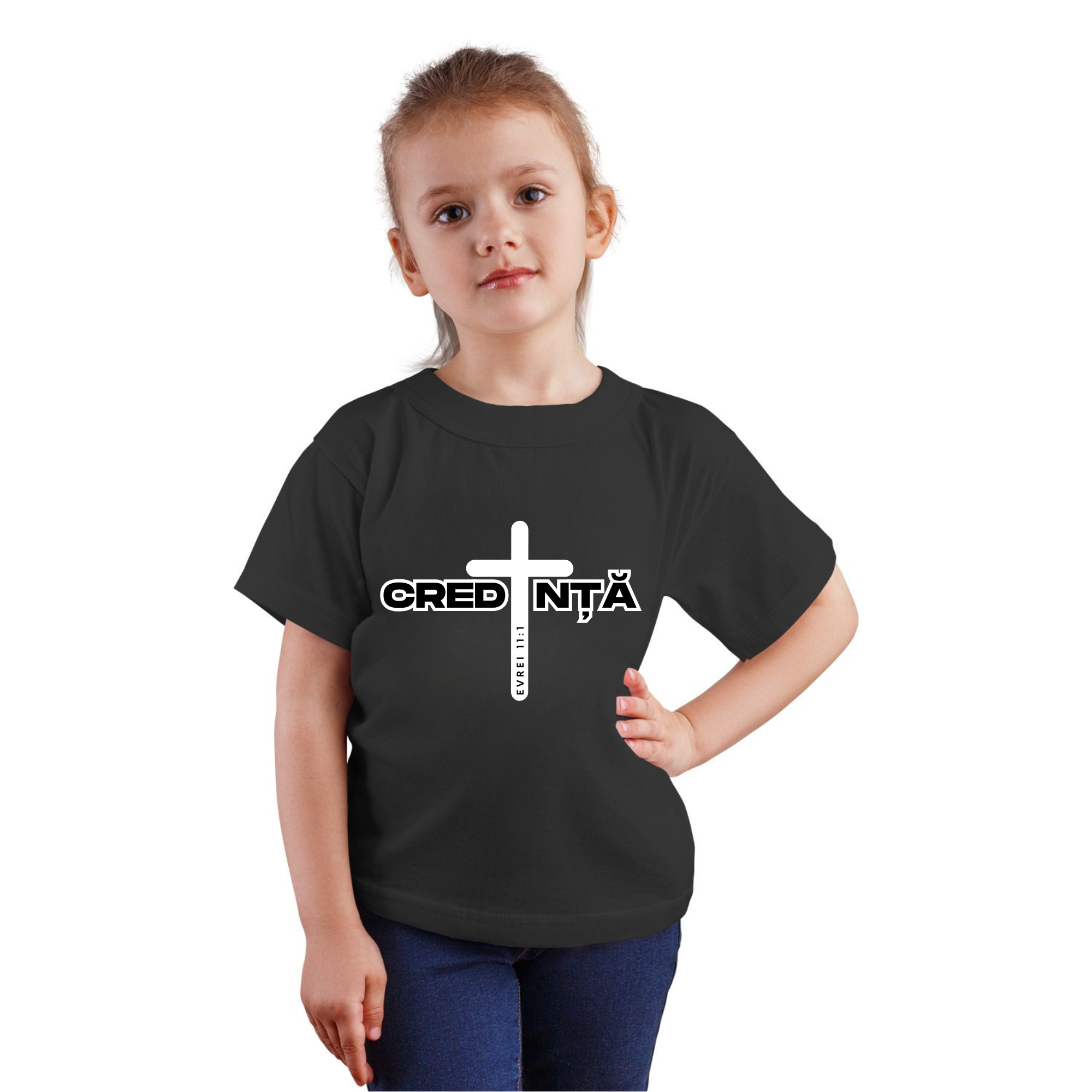 Tricou negru personalizat fete, mesaj biblic- Credință