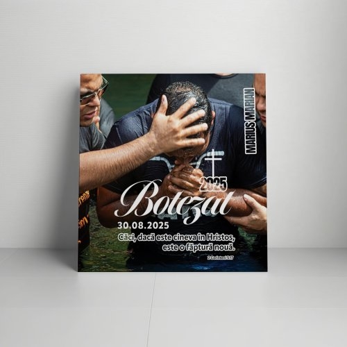Tablou canvas personalizat cu verset biblic, poză, dată și nume – Botez