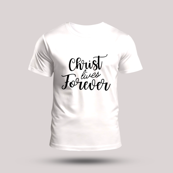 Tricou alb barbati cu mesaj biblic - Christ lives forever