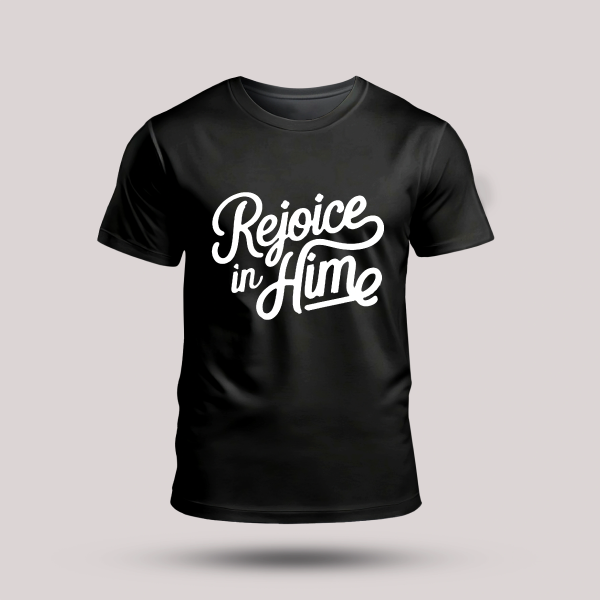 Tricou negru barbati cu mesaj biblic- Rejoice in Him