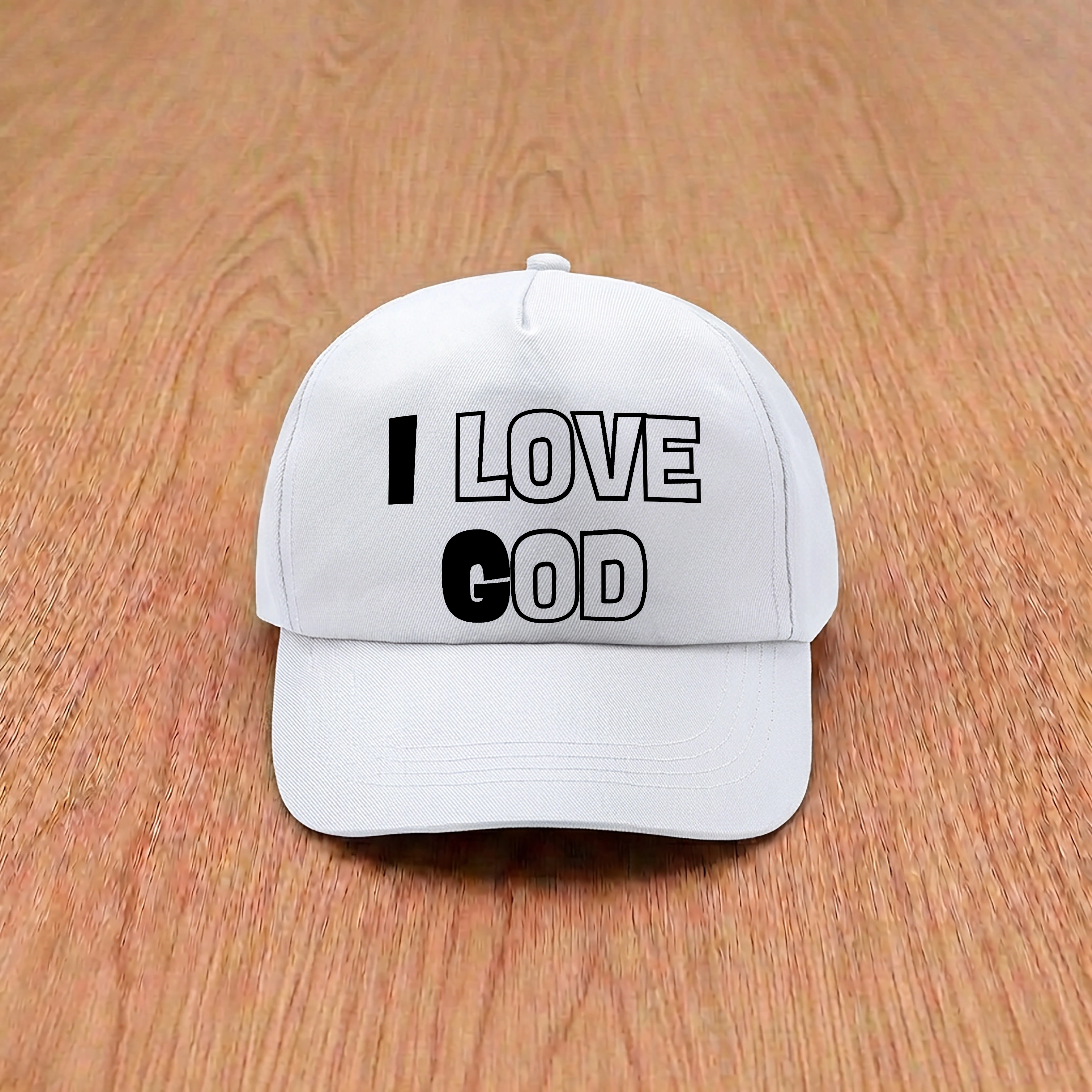 Sapca alba, mesaj in engleza - I love God