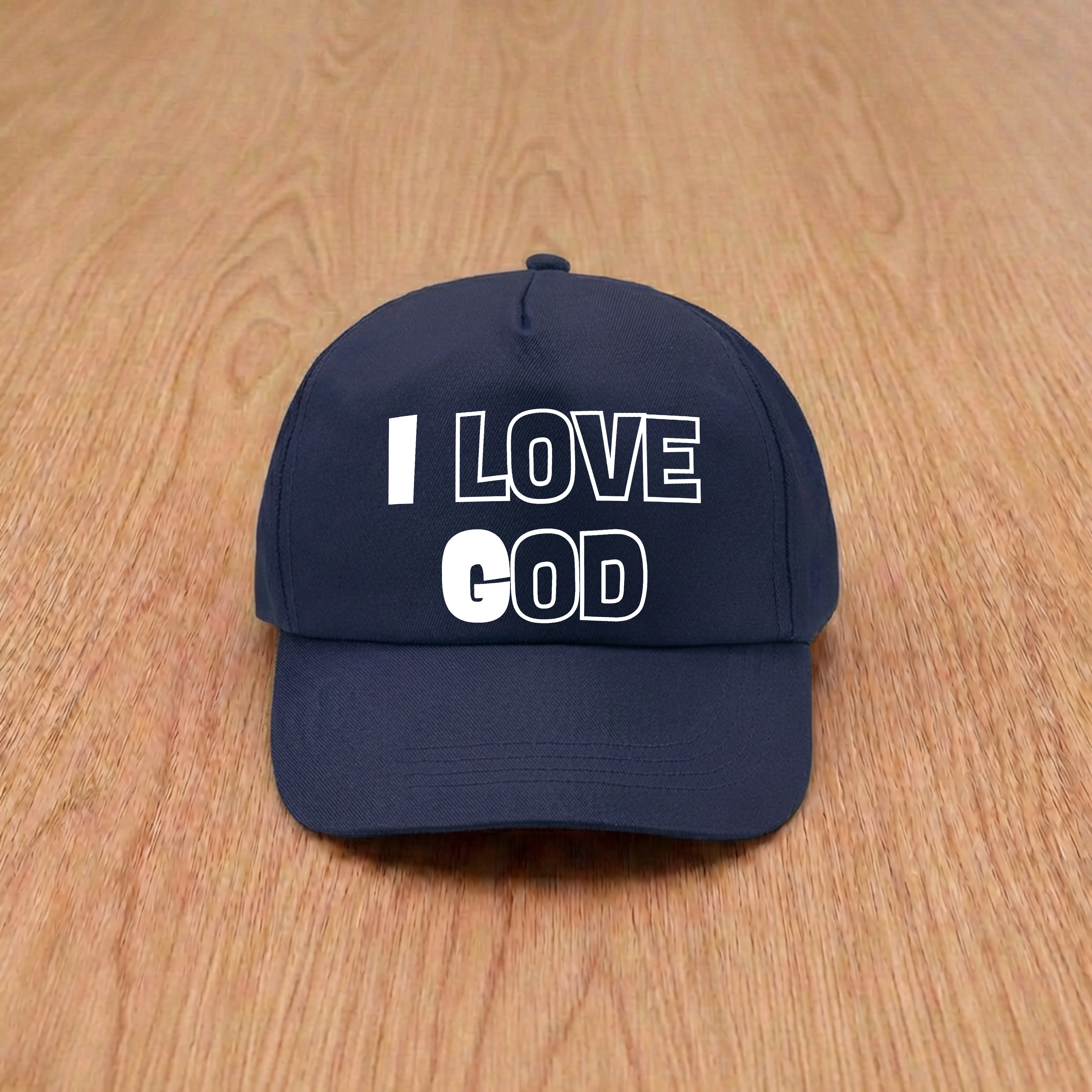 Sapca bleumarin, mesaj in engleza - I love God