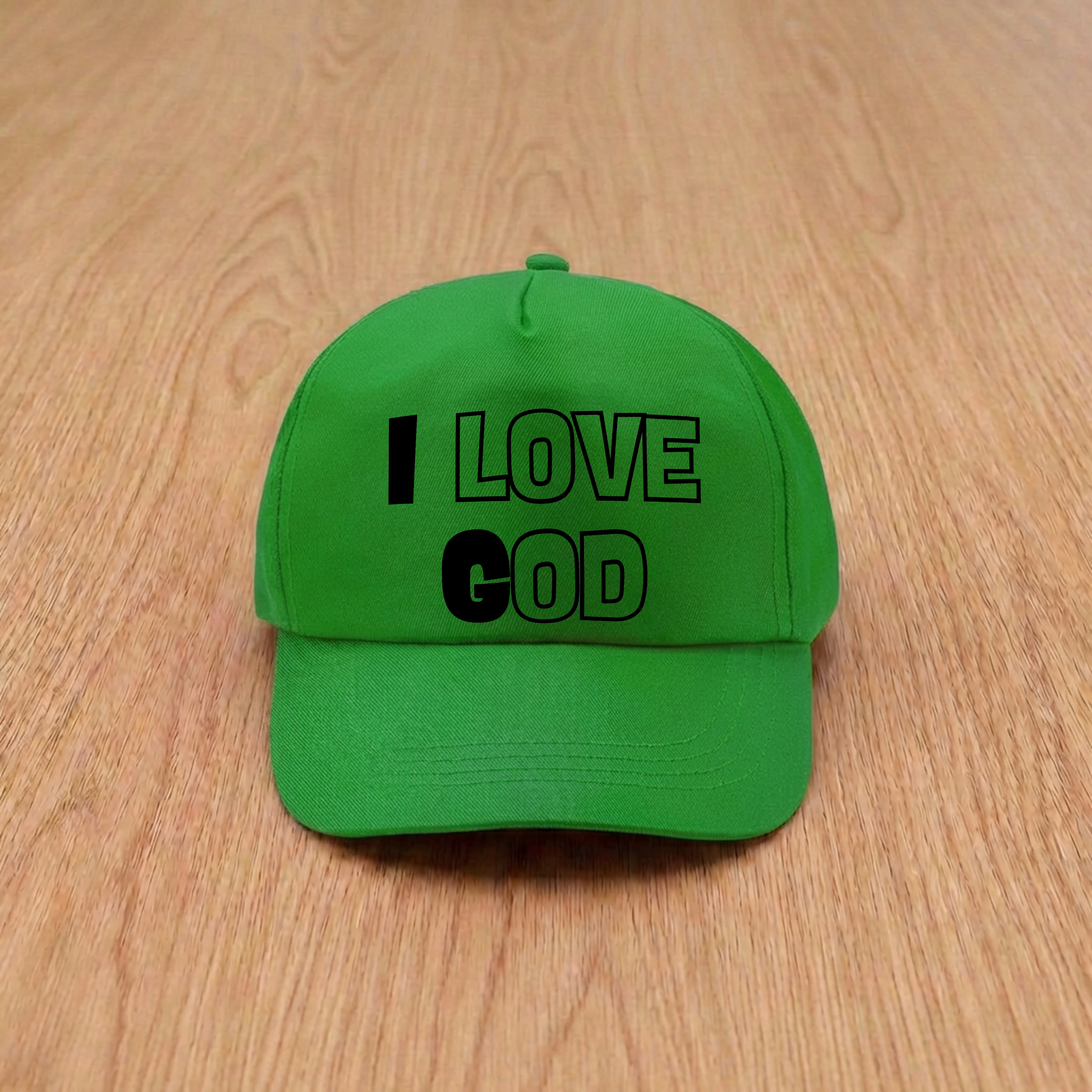 Sapca verde, mesaj in engleza - I love God