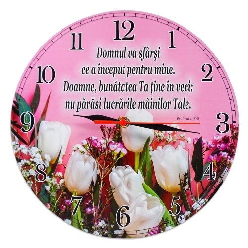 Ceas perete rotund cu mesaj creștin (30 cm) - Domnul va sfârși ce a început