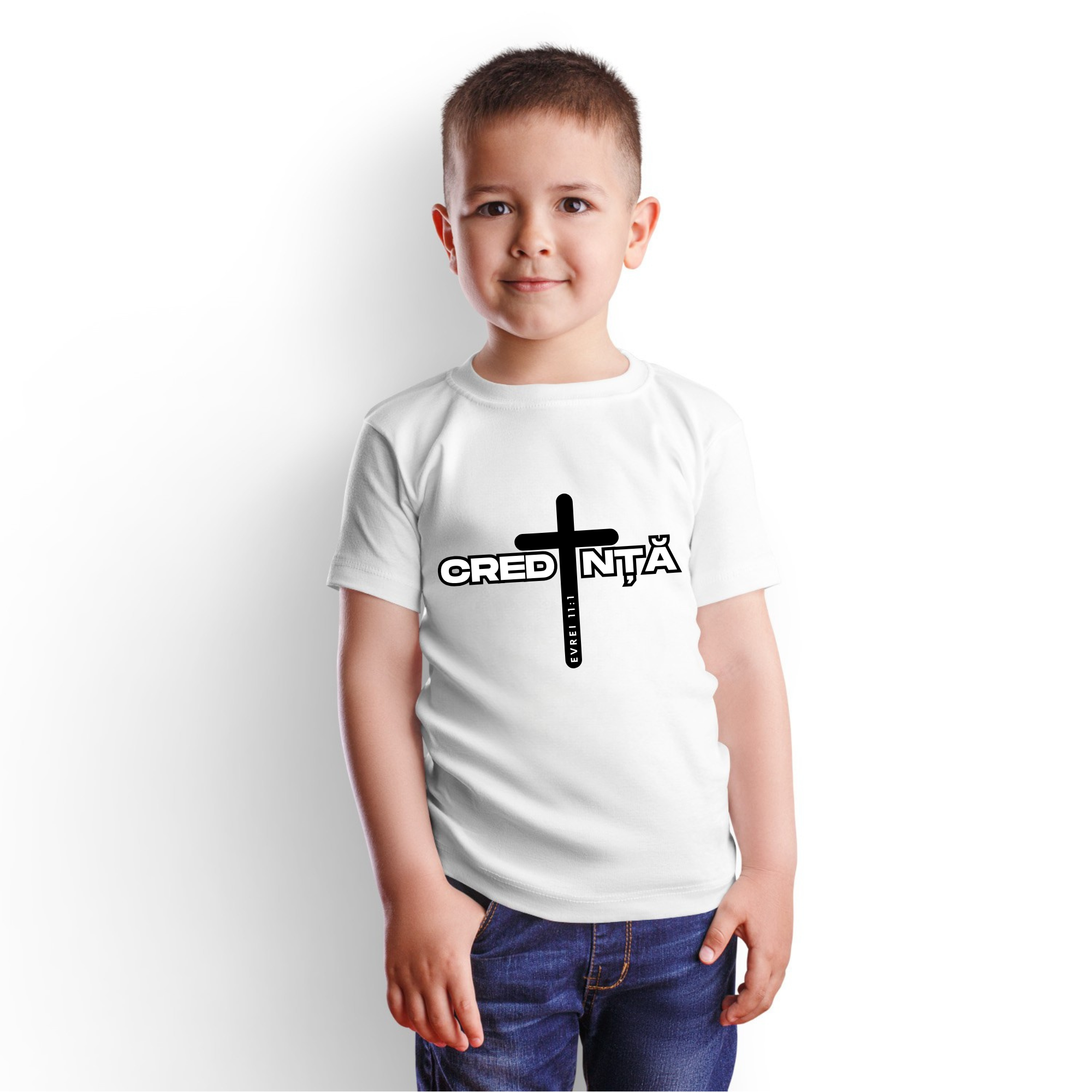 Tricou alb personalizat baieti, mesaj biblic- Credință