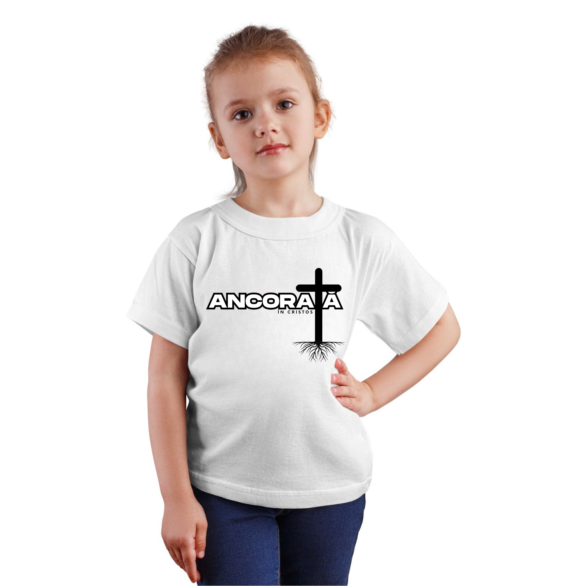 Tricou alb personalizat fete, mesaj biblic- Ancorată